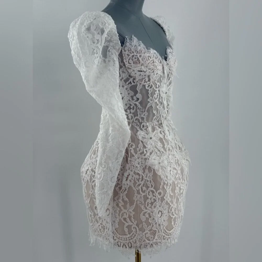 🆕 BRONX & BANCO 🧿 NWOT Colette Lace Long Sleeve Mini Dress, White Sz S / US 4